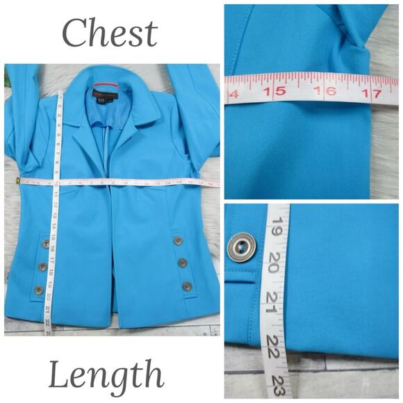 NINA MCLEMORE Turquoise Blue Blazer Open Front Jacket Women’s Size 2 - Picture 10 of 13